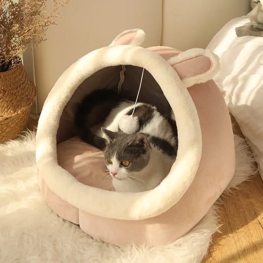 Pawora Cosy Cat Bed 🐱 — Plush Ear Design with Removable Cushion