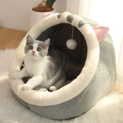 Pawora Cosy Cat Bed 🐱 — Plush Ear Design with Removable Cushion
