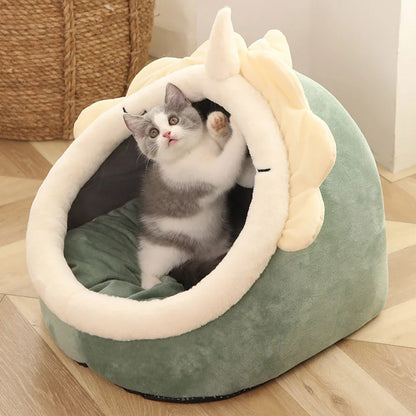 Pawora Cosy Cat Bed 🐱 — Plush Ear Design with Removable Cushion
