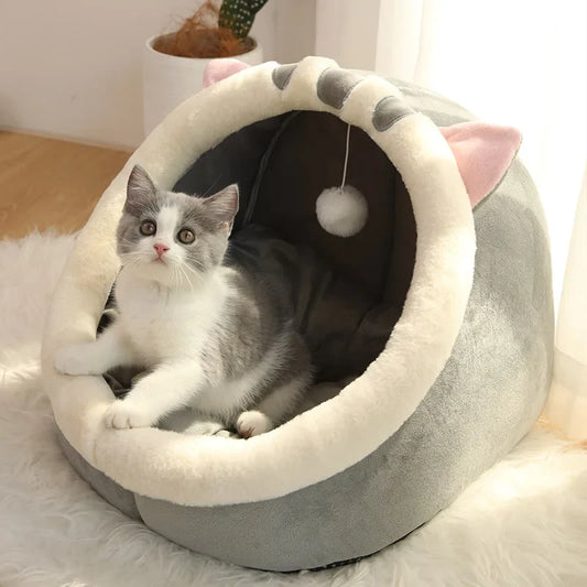 Pawora Cosy Cat Bed 🐱 — Plush Ear Design with Removable Cushion