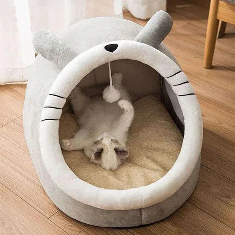 Pawora Cosy Cat Bed 🐱 — Plush Ear Design with Removable Cushion