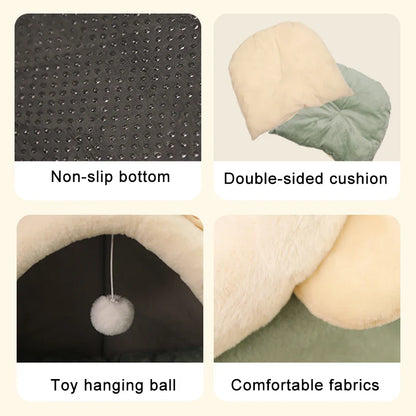 Pawora Cosy Cat Bed 🐱 — Plush Ear Design with Removable Cushion