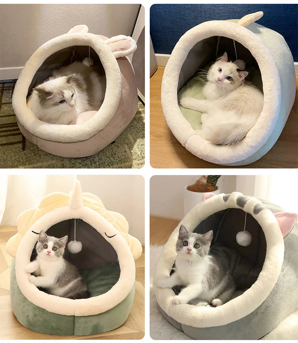 Pawora Cosy Cat Bed 🐱 — Plush Ear Design with Removable Cushion