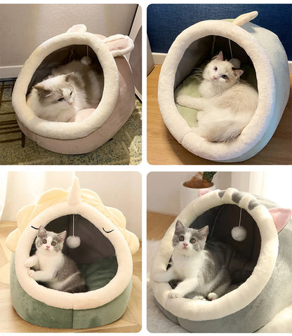 Pawora Cosy Cat Bed 🐱 — Plush Ear Design with Removable Cushion